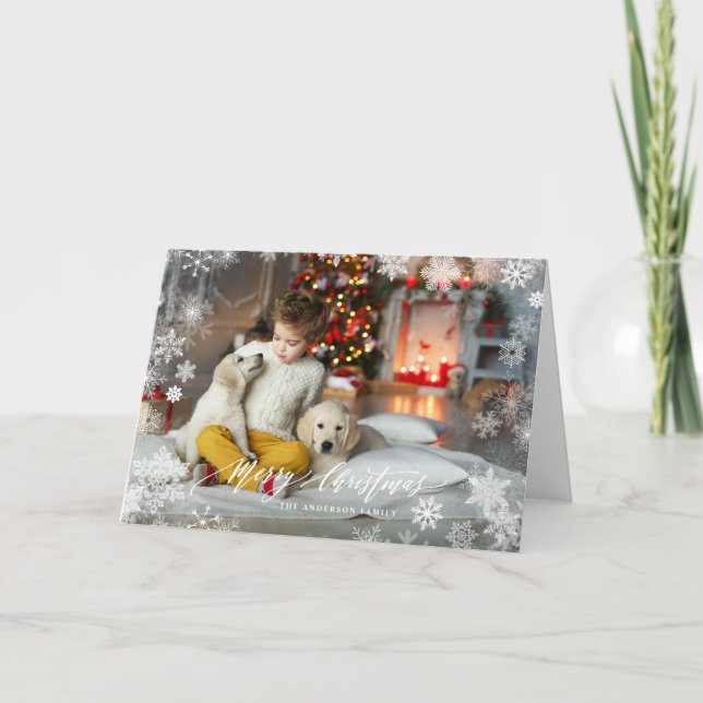 Snowflakes Frame Overlay Merry Christmas Photo Holiday Card (Front)