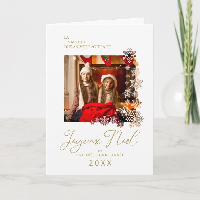Snowflakes French Modern Elegant Chic Christmas Holiday Card (Front)