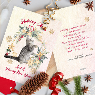 Snowflakes Fun Cat Watercolor New Year Christmas Holiday Card