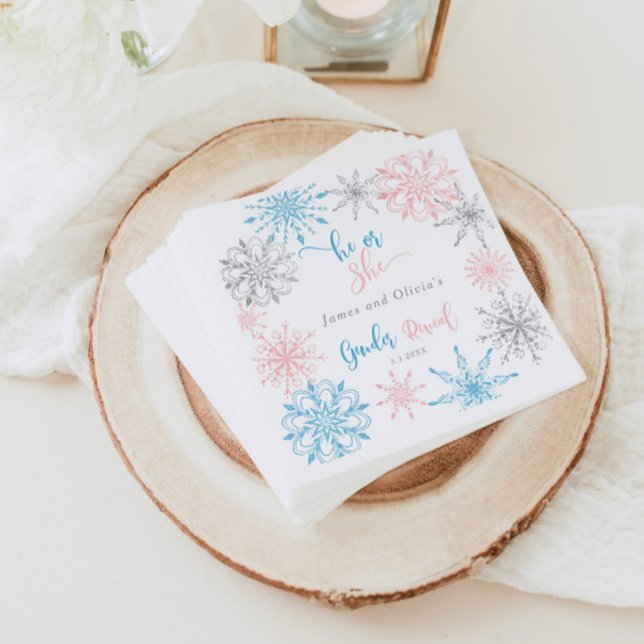 Snowflakes gender reveal he or she napkin (Creator Uploaded)