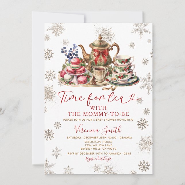 Snowflakes Glitter Time for Tea Baby Shower  Invitation (Front)