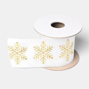Snowflakes Gold Christmas Holiday Pattern Satin Ribbon