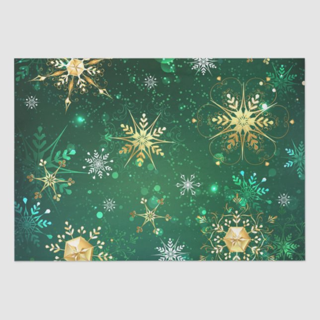Snowflakes Gold Green Xmas Christmas Gift Tissue Paper (Front)