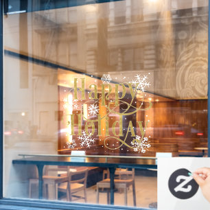 Snowflakes gold Happy Holiday, Cafe window clings