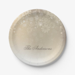 Snowflakes Gold Personalised Holida   Paper Plates