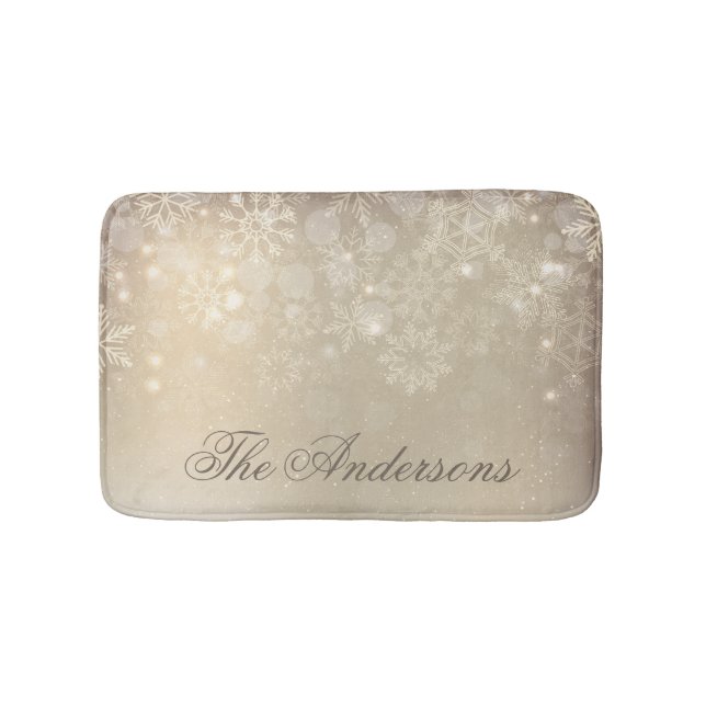Snowflakes Gold Personalised Holiday | Bath Mat (Front)