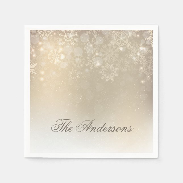 Snowflakes Gold Personalised Holiday | Napkin (Front)
