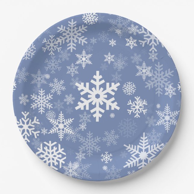 Snowflakes Graphic Customise Colour Background on  Paper Plate (Front)
