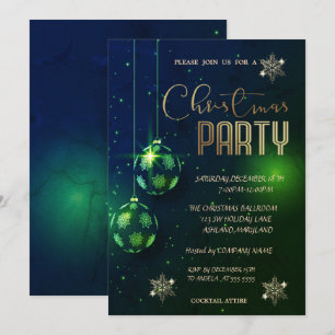 Snowflakes Green Balls Christmas Corporated Invitation