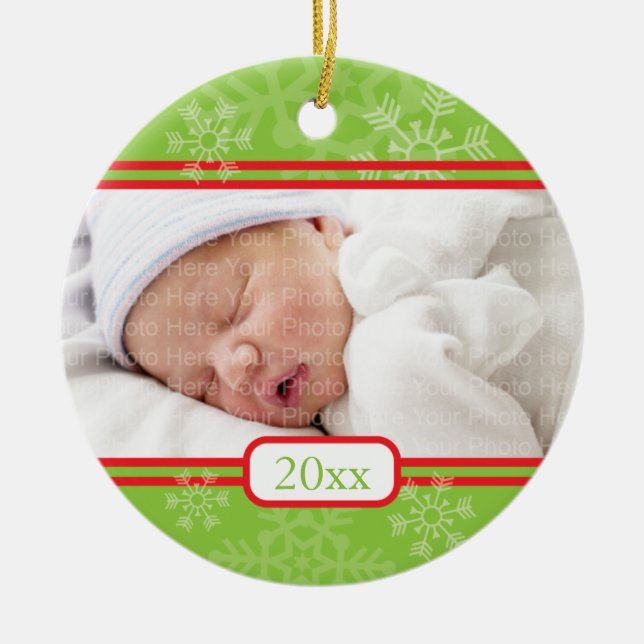 Snowflakes: Green Ceramic Tree Decoration (Front)