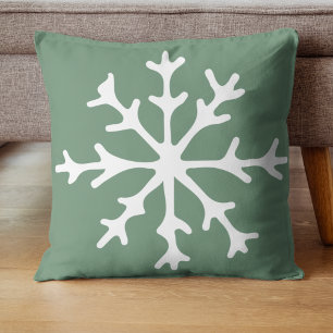 snowflakes green white Christmas Throw Pillow