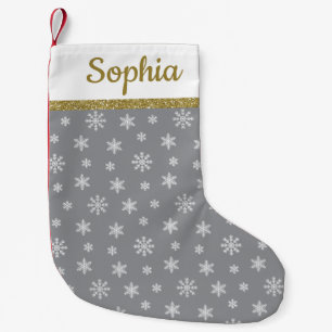 Snowflakes Grey pattern personalised name Small Christmas Stocking