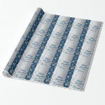 Snowflakes Happy Hanukkah Wrapping Paper<br><div class="desc">Complete your Hanukkah party gifts with this personalised and festive blue, silver and white snow flakes wrapping paper with silver tone Stars of David and sparkling twinkle lights on it. Add the year and personalise with any text you want. It matches the Hanukkah invitation shown below. If you have any...</div>