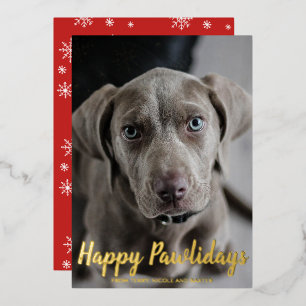 Snowflakes Happy Pawlidays Dog Photo Christmas Foil Holiday Card