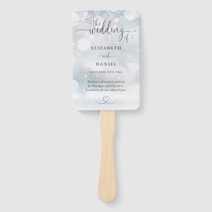Snowflakes Heart Script Winter Wedding Program Hand Fan