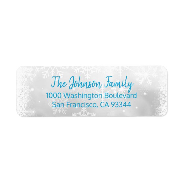 SNOWFLAKES Holiday Christmas Blue Return Address (Front)