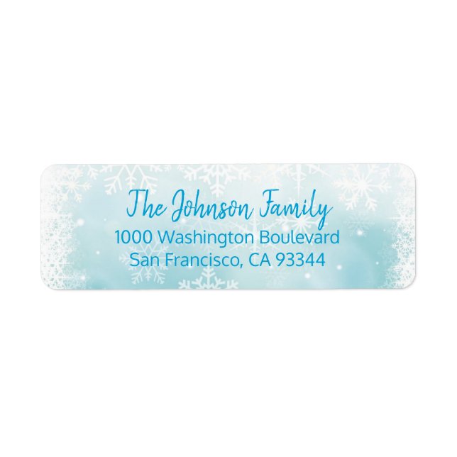 SNOWFLAKES Holiday Christmas Blue Return Address (Front)