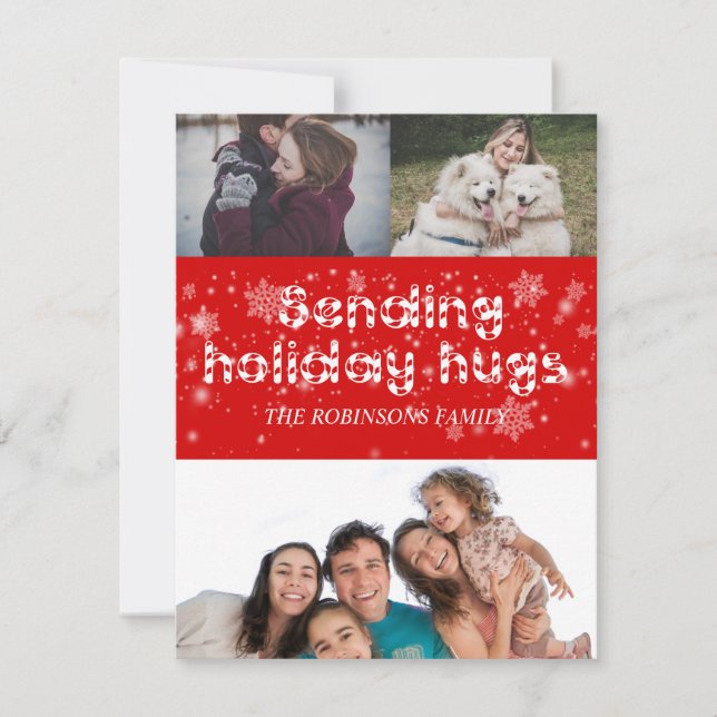 Snowflakes Holiday Hug Photo Greeting Card (Front)