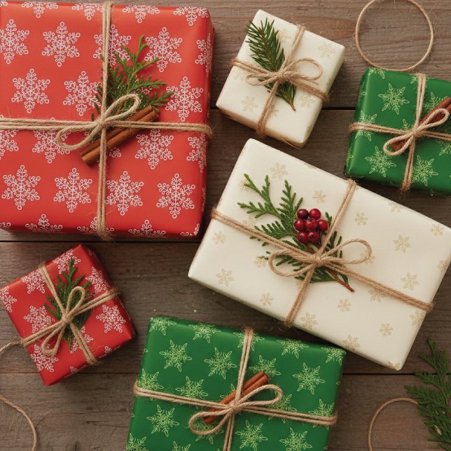 Snowflakes Homespun Pattern Christmas Wrapping Paper Sheet (Creator Uploaded)