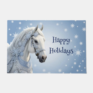 Snowflakes Horse Holiday Christmas Doormat
