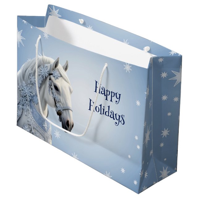 Snowflakes Horse Holiday Christmas Gift Bag (Front Angled)