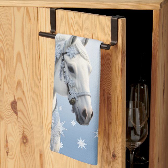 Snowflakes Horse Holiday Christmas Kitchen Towel (Thirds Fold)