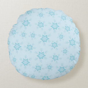 Snowflakes, Ice Blue, Icy Snowflakes, Snow Round Cushion