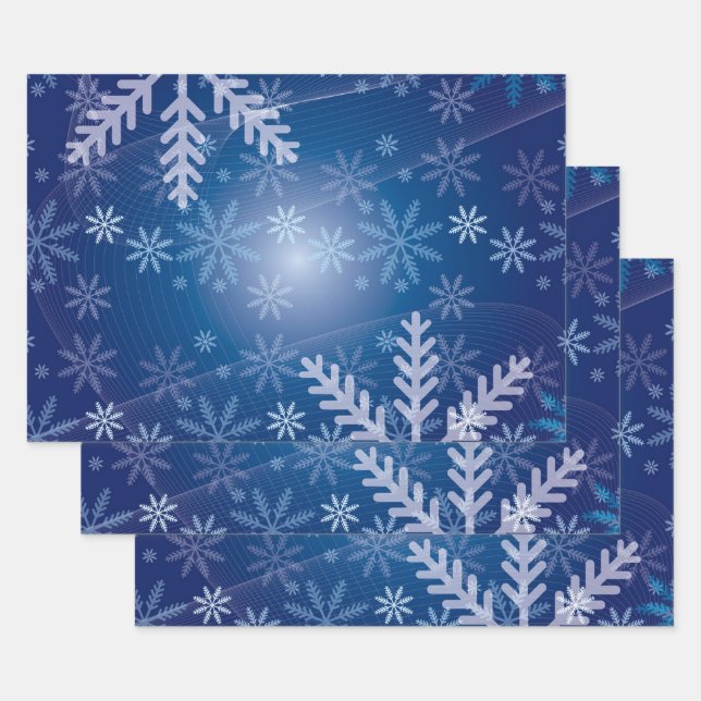 Snowflakes in Blue Wrapping Paper Sheet (Set)