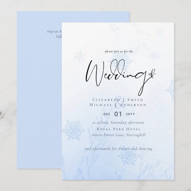 Snowflakes in December Winter Wedding Budget Invitation (Front/Back)