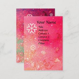 SNOWFLAKES IN SILVER PINK GREEN FLORAL SPARKLES BUSINESS CARD