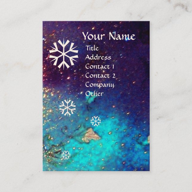 SNOWFLAKES IN SILVER SPARKLES IN NIGHT BLUE BUSINESS CARD (Front)