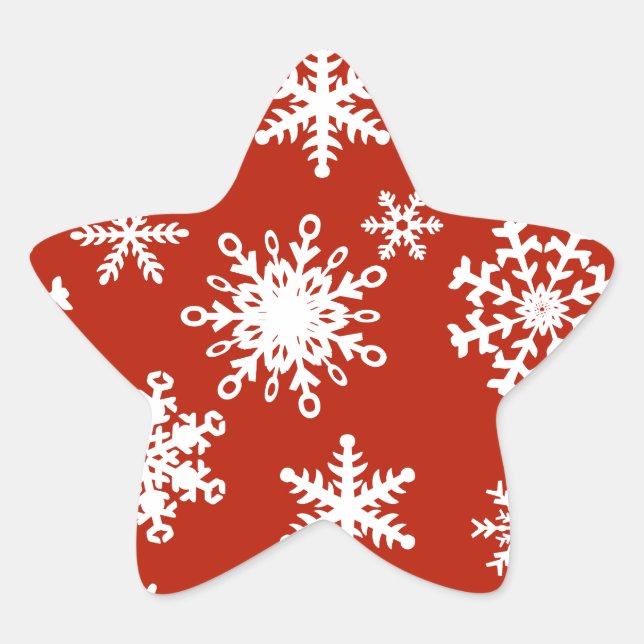 Snowflakes in white on red background star sticker (Front)