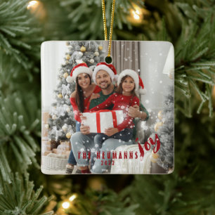 Snowflakes Joyful Holiday Family Photo  Ceramic Or Ceramic Ornament