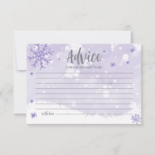 Snowflakes Lavender Baby Shower Advice Cards (Front)