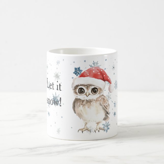 Snowflakes Let it snow Owl Christmas Red Santa Hat Coffee Mug (Center)