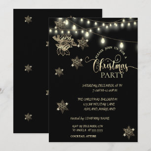 Snowflakes,Lights,Bell Company Christmas Party Invitation