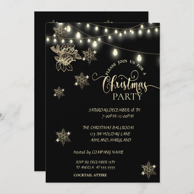 Snowflakes,Lights,Bell Company Christmas Party Invitation (Front/Back)