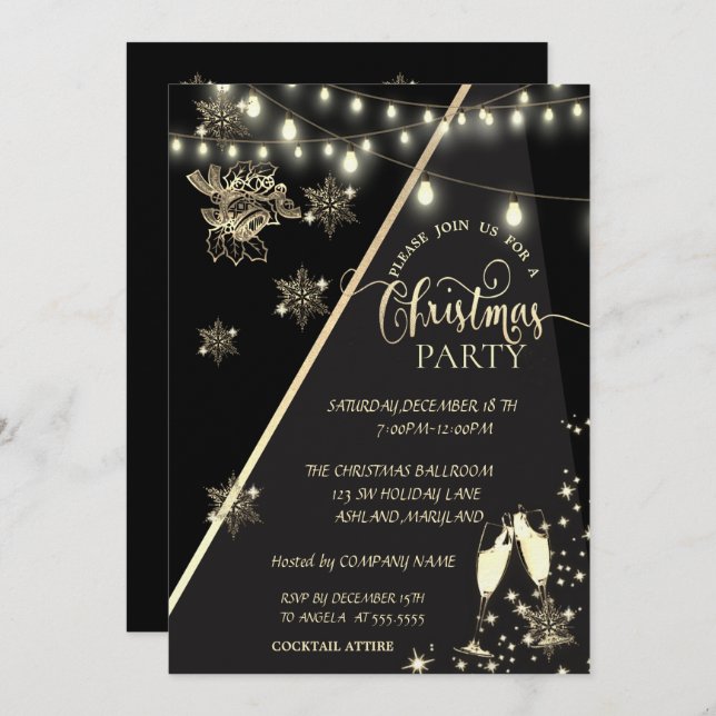 Snowflakes,Lights, Glass Company Christmas Party Invitation (Front/Back)