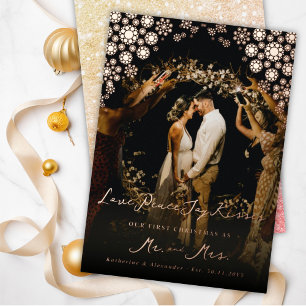 Snowflakes Love Peace Joy Kisses Photo Wedding Foil Holiday Card