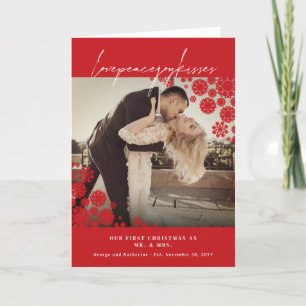 Snowflakes Love Peace Joy Kisses Photo Wedding Holiday Card