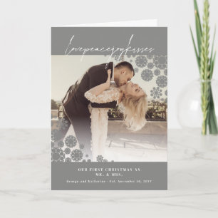 Snowflakes Love Peace Joy Kisses Photo Wedding Holiday Card