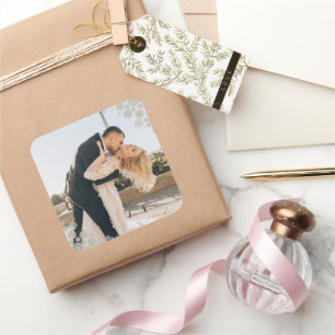 Snowflakes Love Peace Joy Kisses Photo Wedding Square Sticker