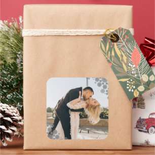 Snowflakes Love Peace Joy Kisses Photo Wedding Square Sticker