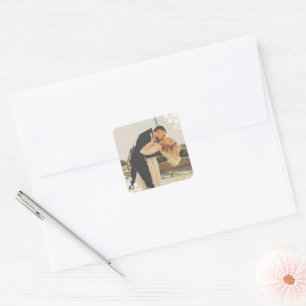 Snowflakes Love Peace Joy Kisses Photo Wedding Square Sticker