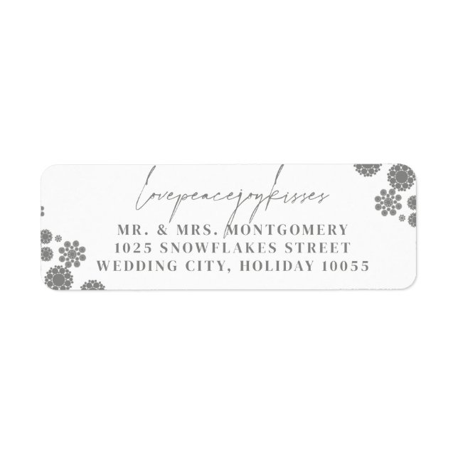 Snowflakes Love Peace Joy Kisses Wedding Address (Front)