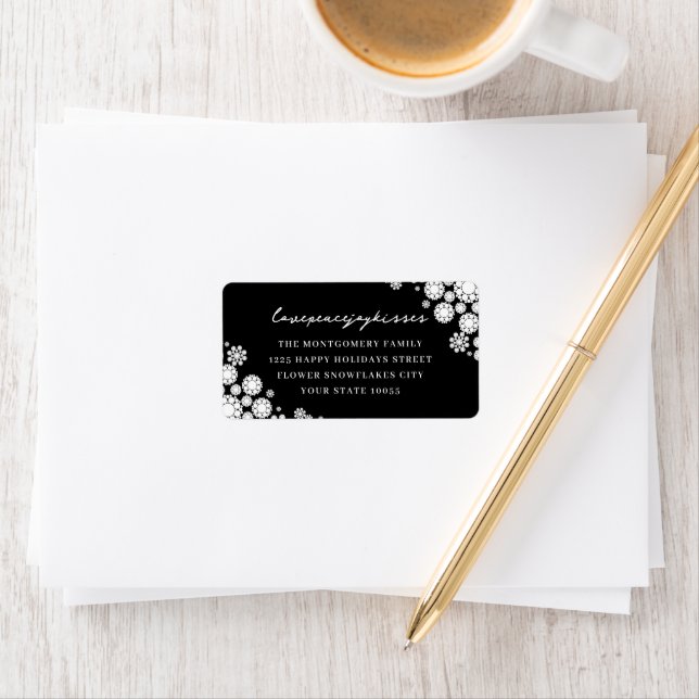 Snowflakes Love Peace Joy Kisses Wedding Address Label (Insitu)