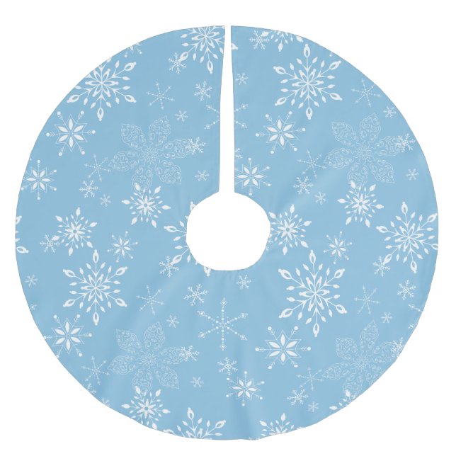 Snowflakes Lt. Blue Brushed Polyester Tree Skirt (Front)