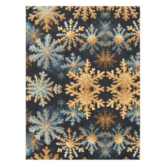  Snowflakes Magic Christmas Black Gold Blue Tablecloth