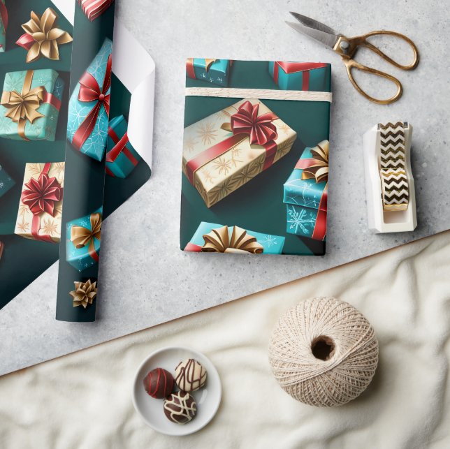  Snowflakes Magic Christmas Black Gold Blue Wrapping Paper (Crafts)