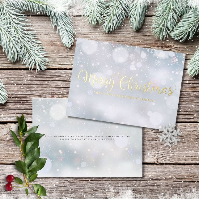 Snowflakes Merry Christmas Business Gold Foil Holi Foil Holiday Card (Creator Uploaded)